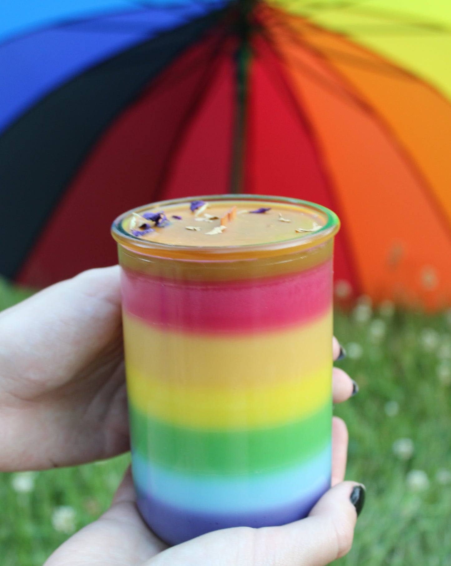 Progress Pride Rainbow Candle. Ethical, Sustainable, Vegan.